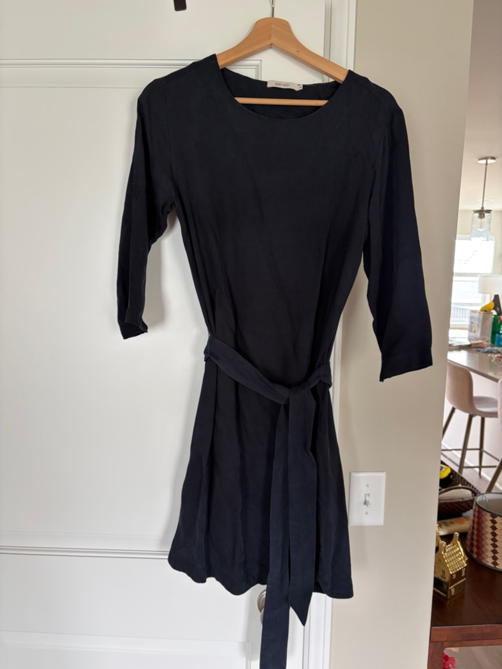 Women's Dark Blue 3/4-Sleeve Tie-Waist Dress